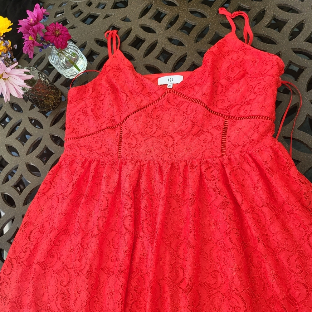 Coral Red lace knee length dress